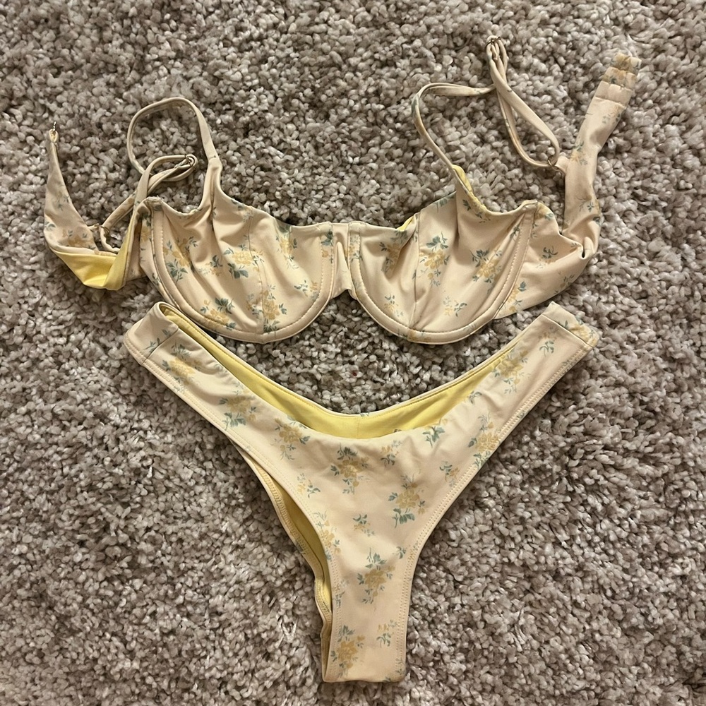 Floral Bikini Set with Yellow Accents